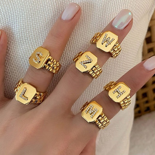 Nova Chegada Moda Ouro e Prata Anel de letra Aberto Inicial Design Ajustável  Banhada em Prata 925 e Ouro 18k