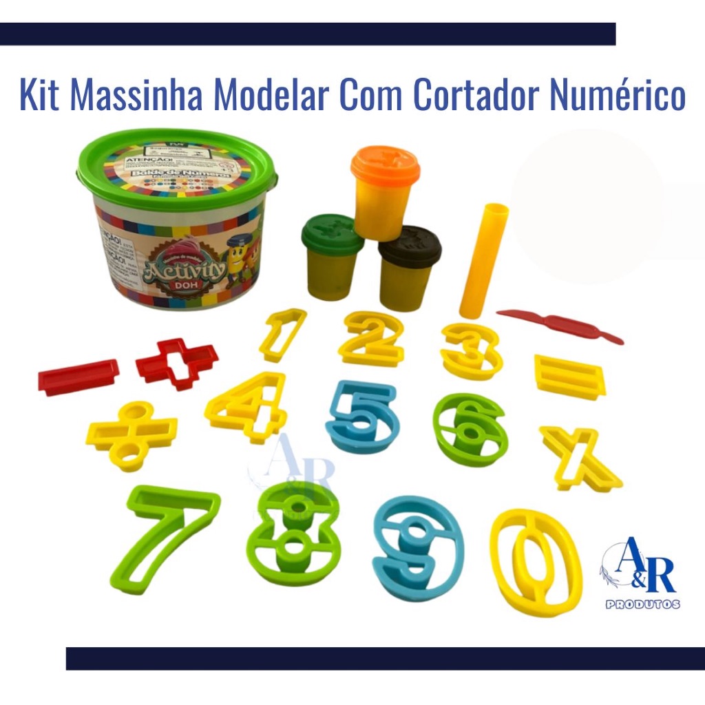 Kit Massinha de Modelar Com Cortador Numérico Infantil Escolar Brinquedo Educativo