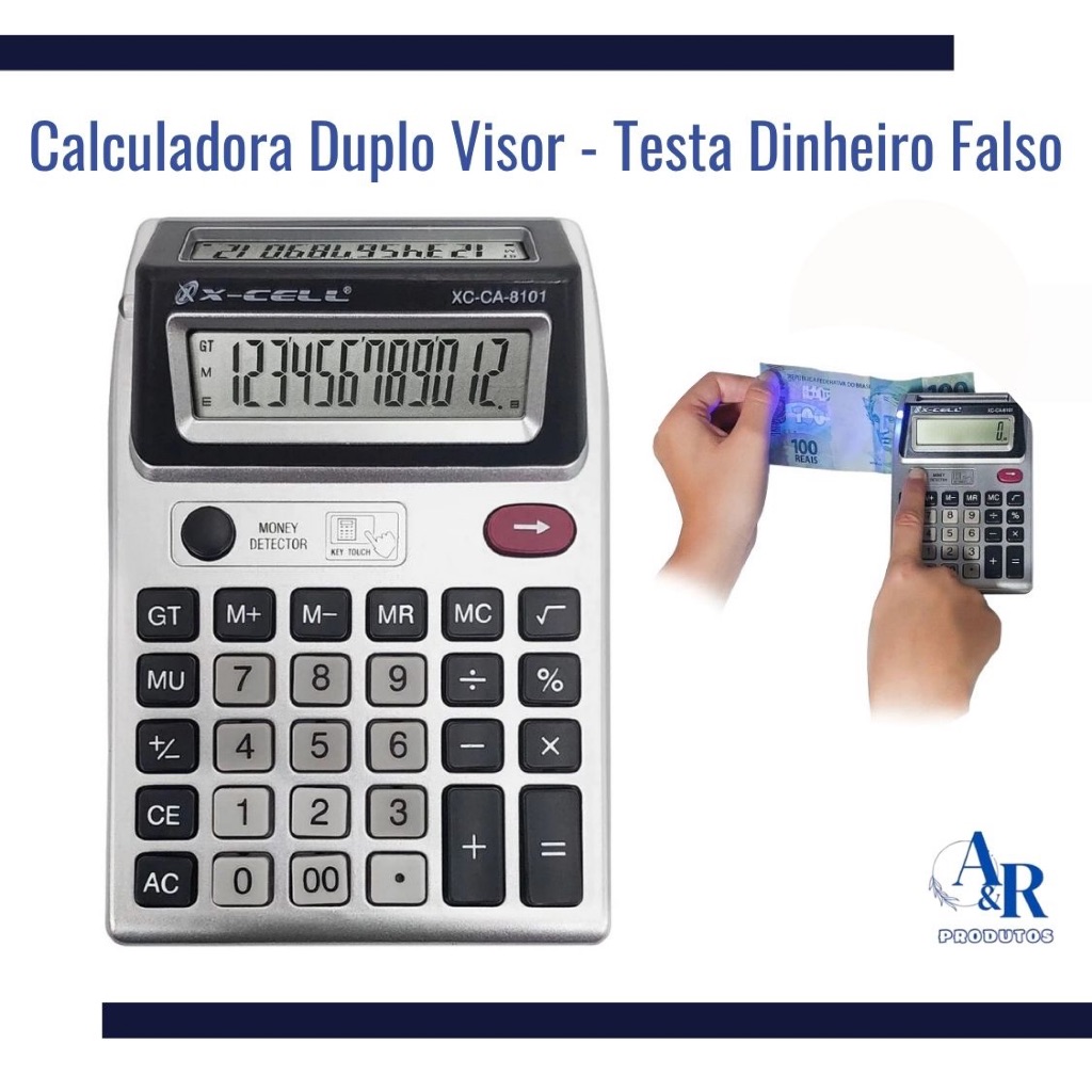 Calculadora Para Caixa Comércio Display Duplo Visor 12 Digitos Testa Dinheiro Falso em Oferta na Shopee