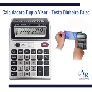 Calculadora Para Caixa Comércio Display Duplo Visor 12 Digitos Testa Dinheiro Falso em Oferta na Shopee