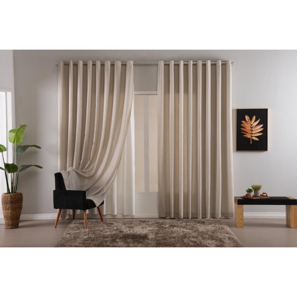 Cortina Gaze De Linho 4,00 x 2,30 Com Forro Pra Sala/Quarto