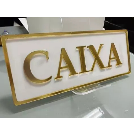 Placa CAIXA em Acrílico Personalizada | Alto Relevo | Corte a Laser | Fita Dupla Face | Placa para Caixa de Loja | Sinal