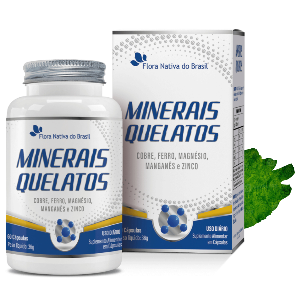 Minerais Quelatos Cobre Ferro Magnésio Manganês e Zinco 60 Cápsulas Suplemento Alimentar