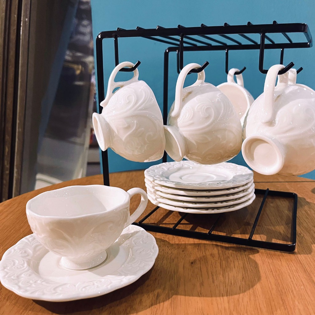 Conjunto 6 Xicaras Com Pires Porcelana Branca 100 ML