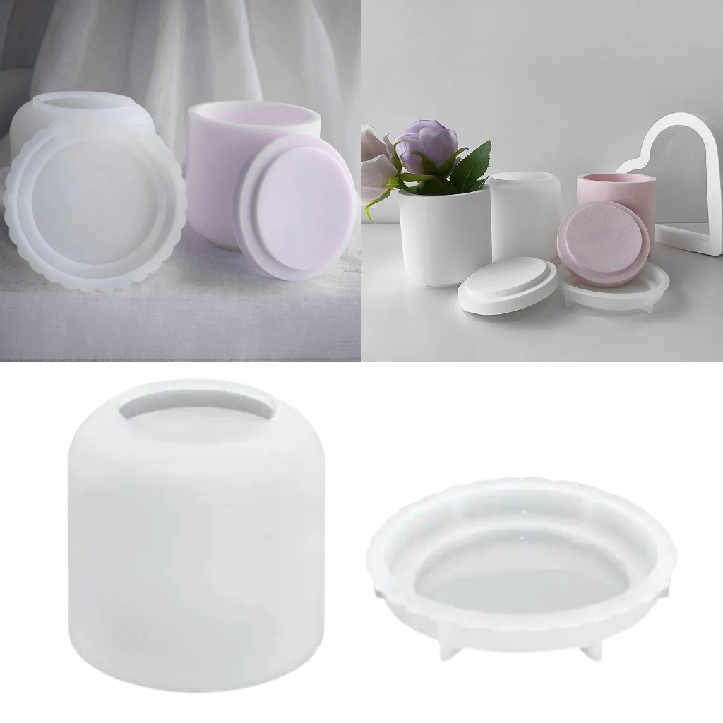 Molde de Silicone Pote Liso para Cimento Resina Gesso Velas Forma para Potes com Tampa