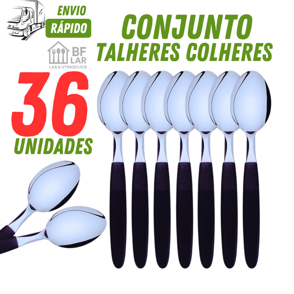 Colheres Linha Colorida Cor Preta com 26/18/12/9 unidades Linha Premium e Cabo Plástico Para Cozinha