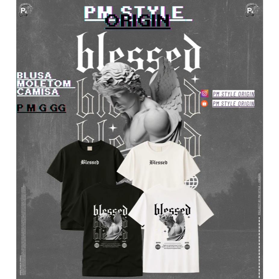Camiseta Blessed Básica 100% Algodão Premium - Conforto e Estilo Atemporal (Preta e Branca)