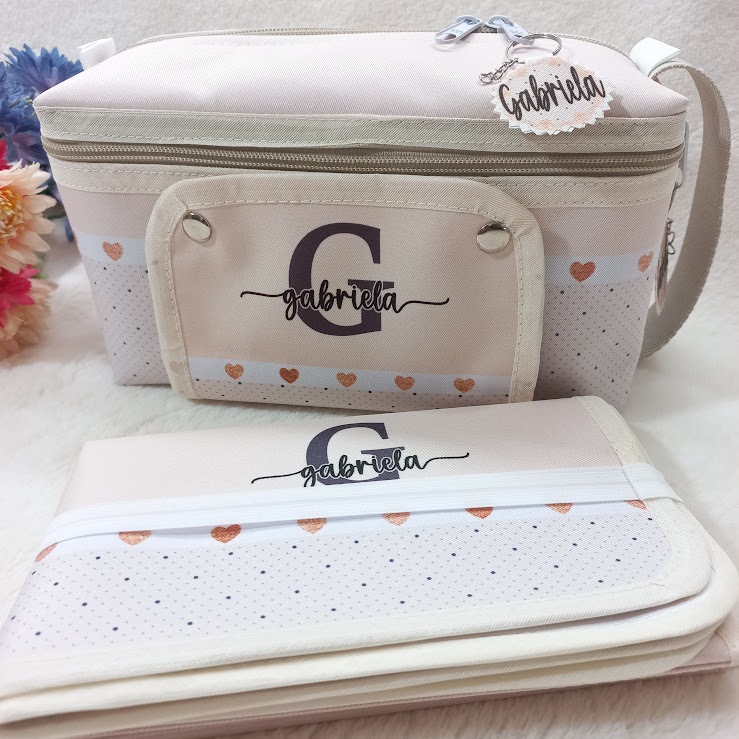 Kit Maternidade Personalizado - Nécessaire do Bebê Trocador - Porta Fraldas e Lenços - Mamãe e Bebê