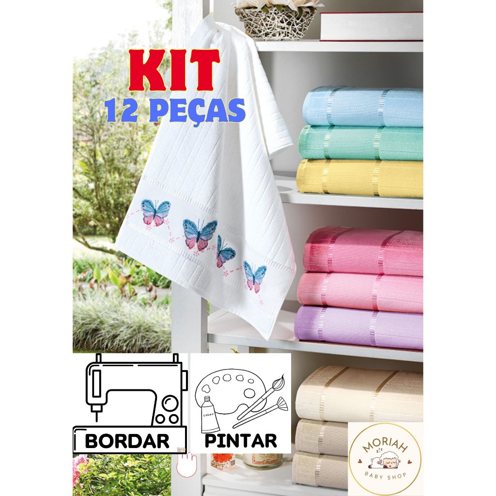 Kit 12 ou 9  Toalhas Lavabo Dohler Artesanalle Pintar e Bordar na Máquina em Oferta na Shopee