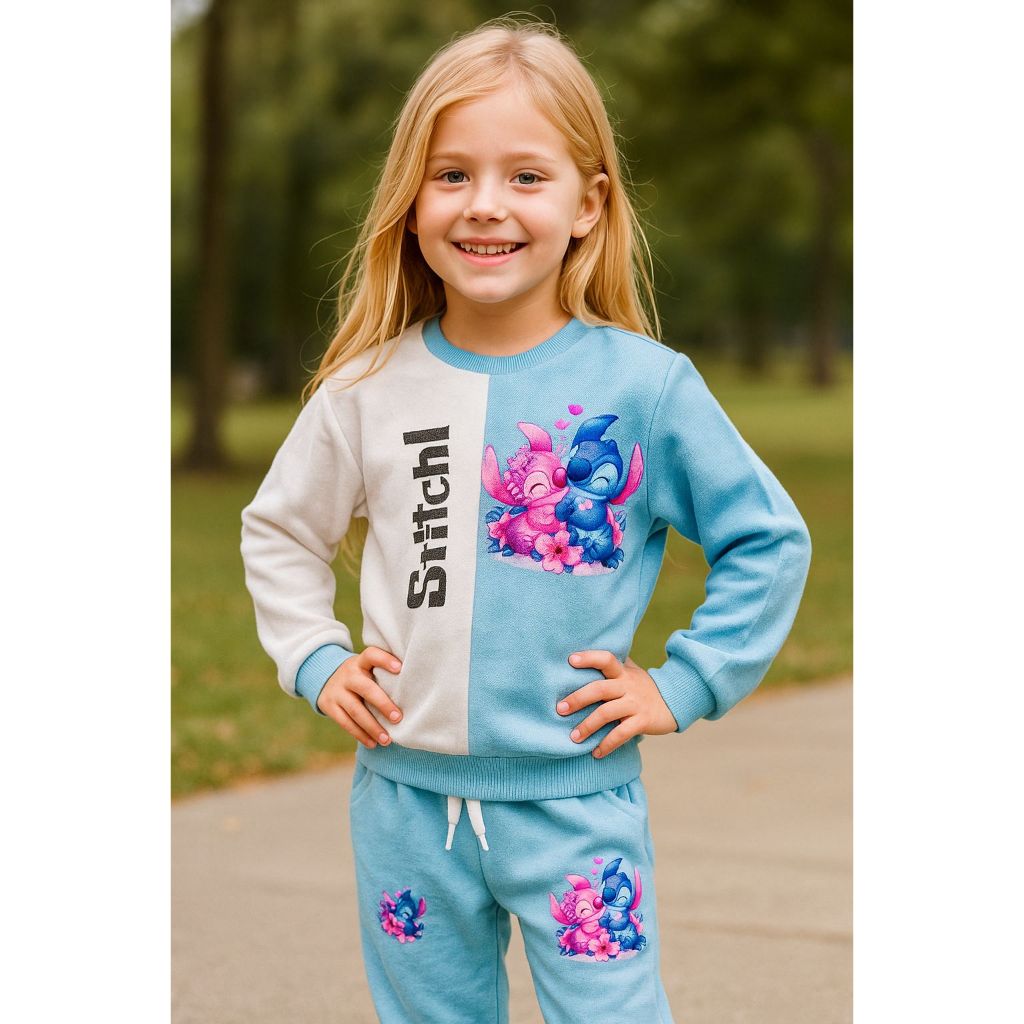 Conjunto Infantil Lilo Stitch Moletom Blusa + Calça Roupa Frio  Menina Blogueirinha Quentinho 4 Ao 10 Personagem Filme