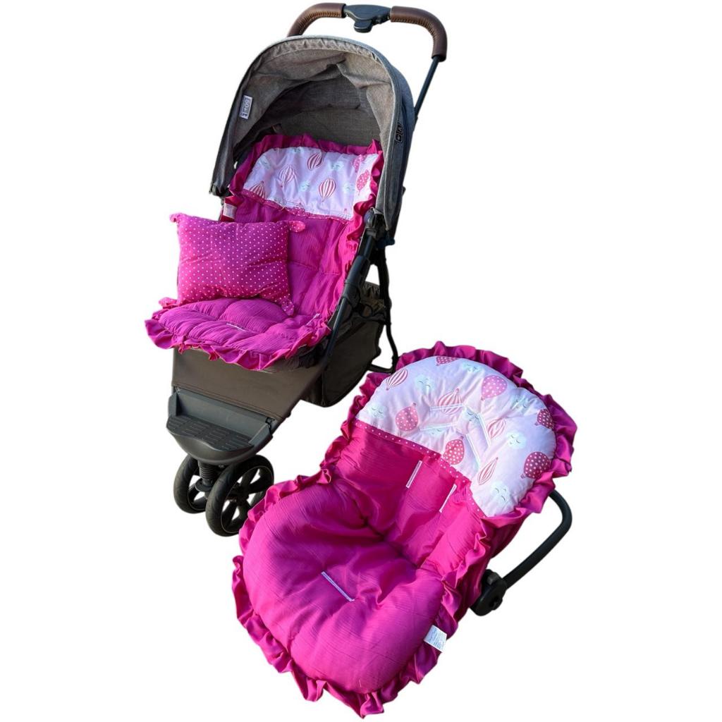 Kit Capa para carrinho + Capa para Bebê Conforto Balões Pink e Rosa Menina