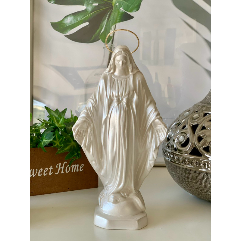 nossa senhora das graças 20cm resplendor liso manto branco perolado