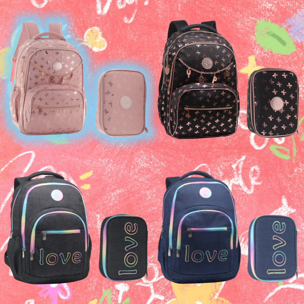 2026 Nova Kit Mochila Escolar Feminina Juvenil & Estojo Box em Oferta na Shopee