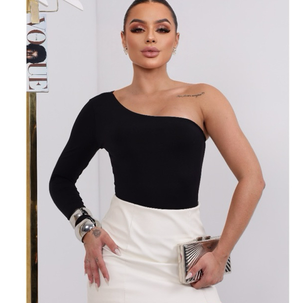 Body Feminino Nula Manga Um Ombro Só Moda Inverno Casual Poliamida Com Forro Elegante