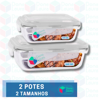 2 Potes Marmita Fit C/Tampa Retangular 370ml 640ml 2 Modelos em Oferta na Shopee