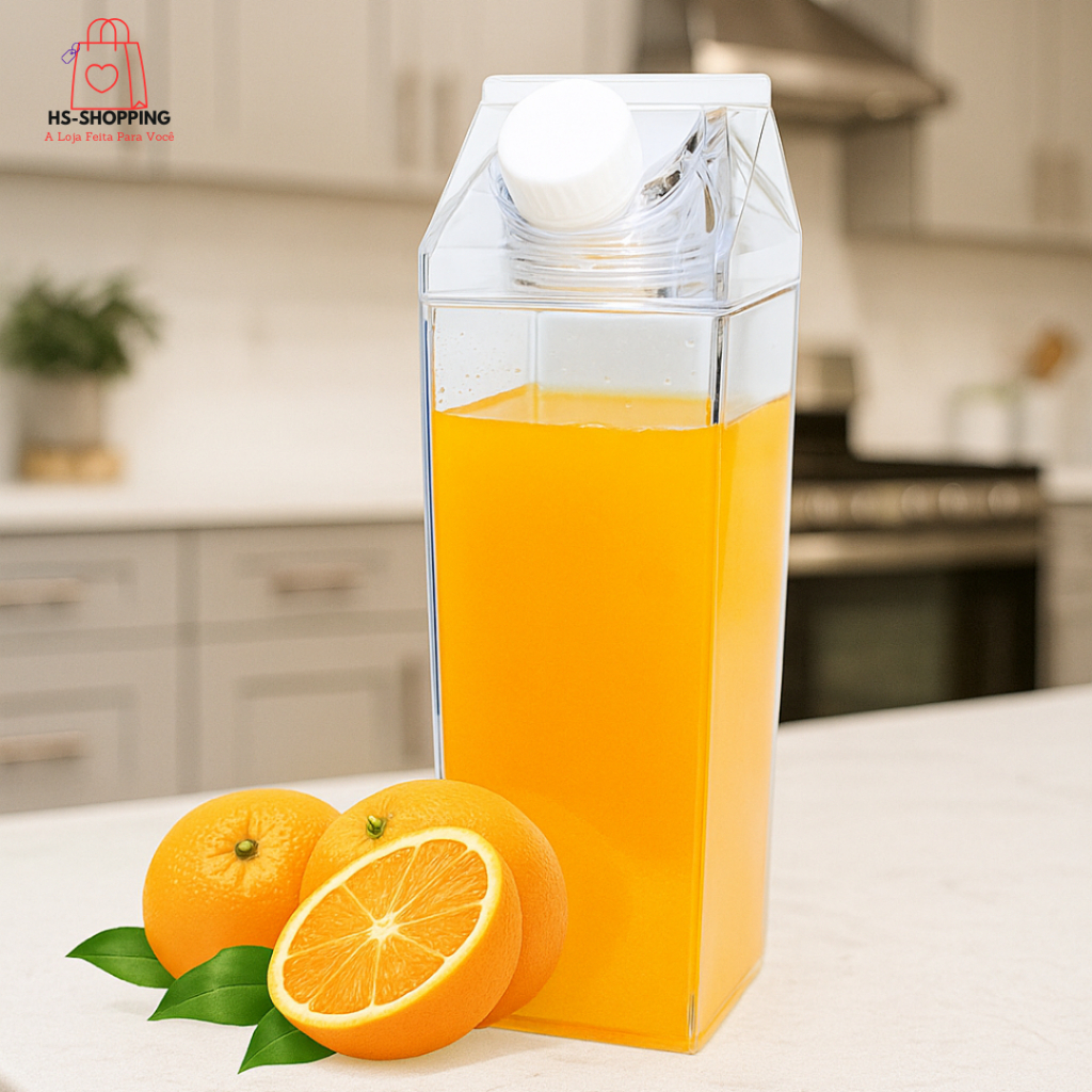 Garrafa de Acrilico em Formato Caixa de Leite Sem BPA Resistente 500ml