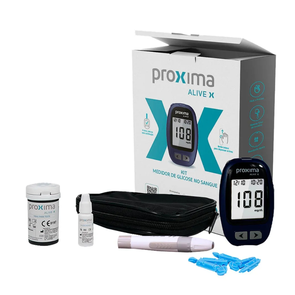 Kit Aparelho Medir Glicose Diabetes Proxima Alive Lancetador Diabetes