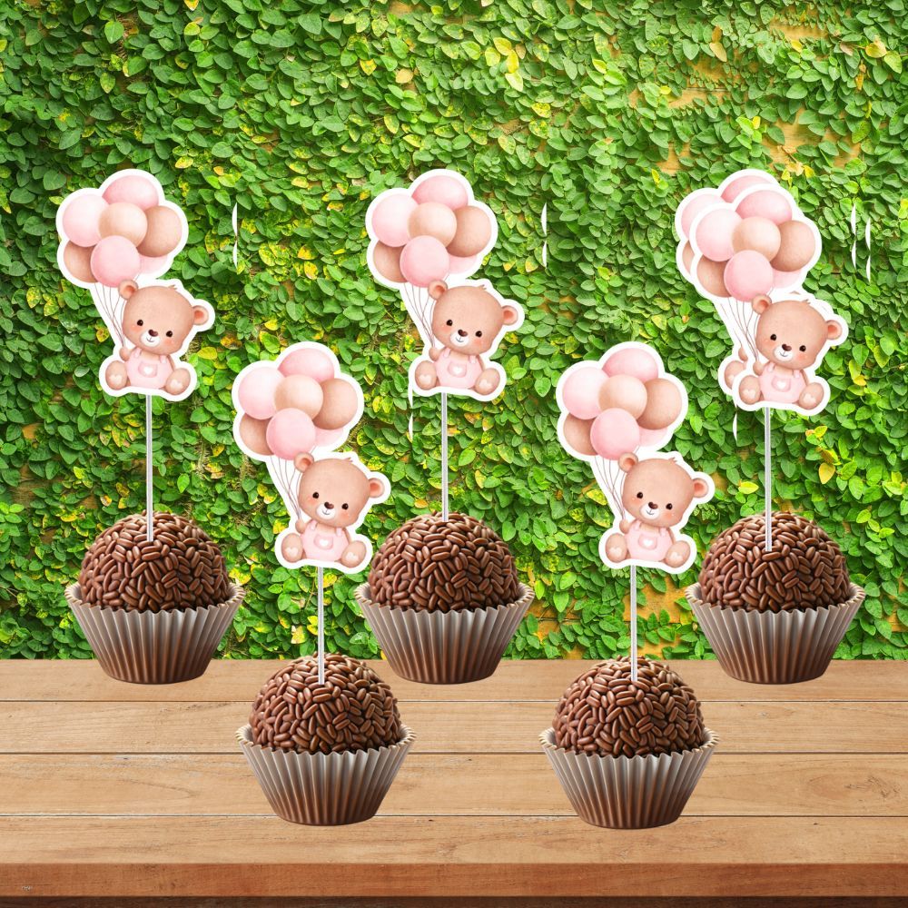 Topper de Docinho Ursinho Rosa Chá de Fralda- Topper de Cupcake  Ursinho Rosa Chá de Fralda em Oferta na Shopee