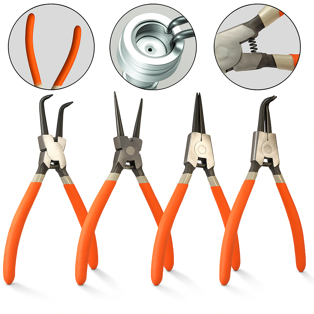 Kit Jogo 4 Alicate Para Anéis de Retenção Pressão Interno Externo Curvo e Reto Extrator Anel 7 Pol em Oferta na Shopee