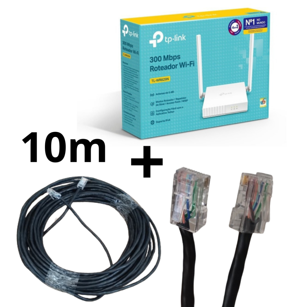 Kit Roteador Repetidor TP-Link TL-WR829n branco + 10 Metros Cabo CRIMPADO