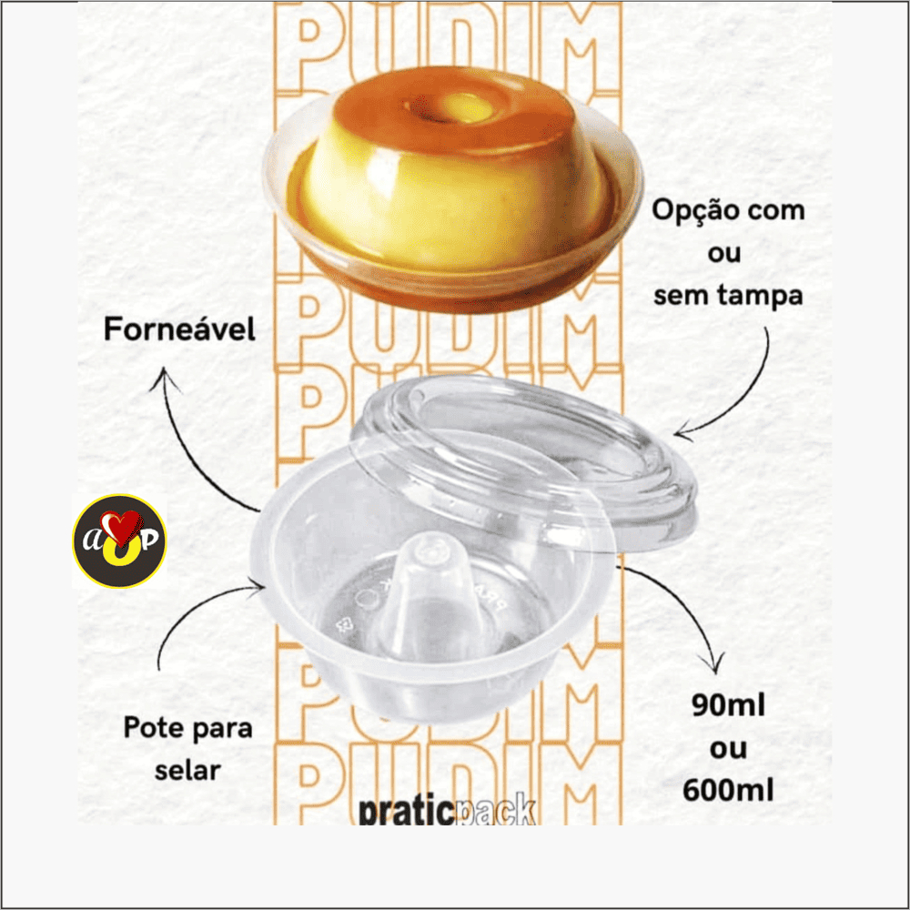 Embalagem Forma Mini Pudim Forneável 90ml PraticPack Vedação Premium