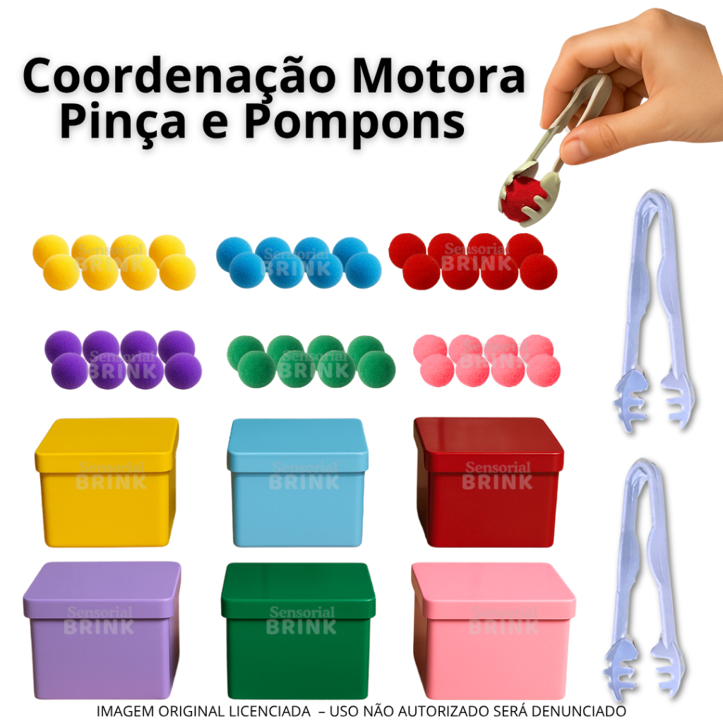 Coordenação Motora Montessori- KIT - Caixinhas das cores - Pinça e Pompons - Brinquedo Educativo Infantil - Montessori em Oferta na Shopee