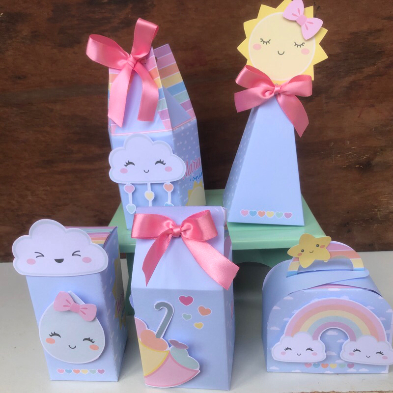 Kit Caixinhas Personalizadas Chuva de Amor/Bençãos  Kit Festa - Lembrancinha - Aniversário - Festa Infantil