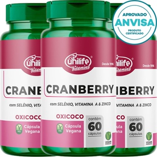 KIT 3x Cranberry + Vit A + Selênio + Zinco - 60 Cápsulas 500mg - Unilife Vitamins em Oferta na Shopee