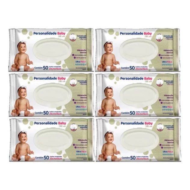 Lenço Umedecido Caixa Personalidade Baby  6 Pacotes C/50un Alta Qualidade e Conforto
