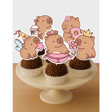 20/30/50 toppers para doces Capivara Rosa Fofa/ Capilover   PRONTO PRA USAR em Oferta na Shopee
