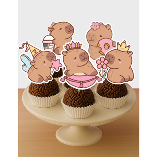 20/30/50 toppers para doces Capivara Rosa Fofa/ Capilover   PRONTO PRA USAR em Oferta na Shopee