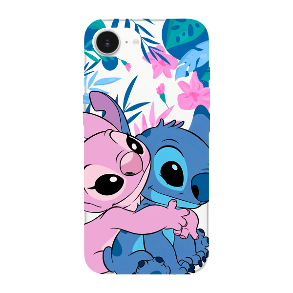 Capinha para iPhone 16e Anti Impacto Personalizada - Stiti Stich e Angel Abraço com fundo transparente