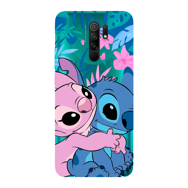 Capinha para Xiaomi RedMi 9 Anti Impacto Personalizada - Stiti Stich e Angel Abraço com fundo transparente