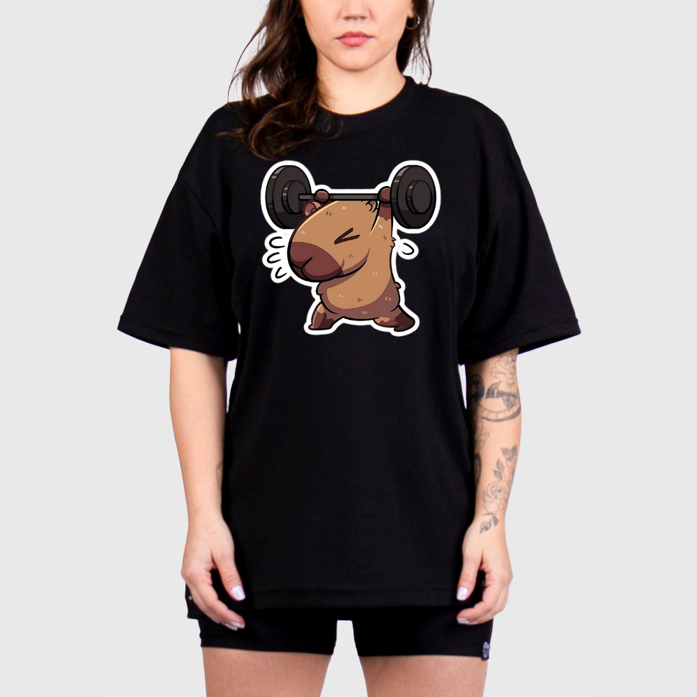 Camisão Camiseta Feminina Oversized Capivara Fitness Academia Blusa Larga Lisa Preta Academia