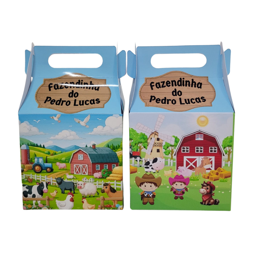 Caixinhas Surpresa Fazendinha Lembrancinha para Festa de Aniversário Maletinhas Personalizadas Nome e Idade Festa