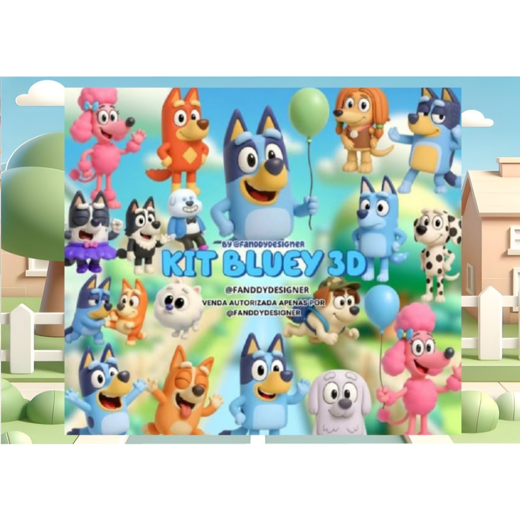 Kit Festa Bluey Aplique para Centro de Mesa, Tubete, Topper de Docinho, Porta Bis