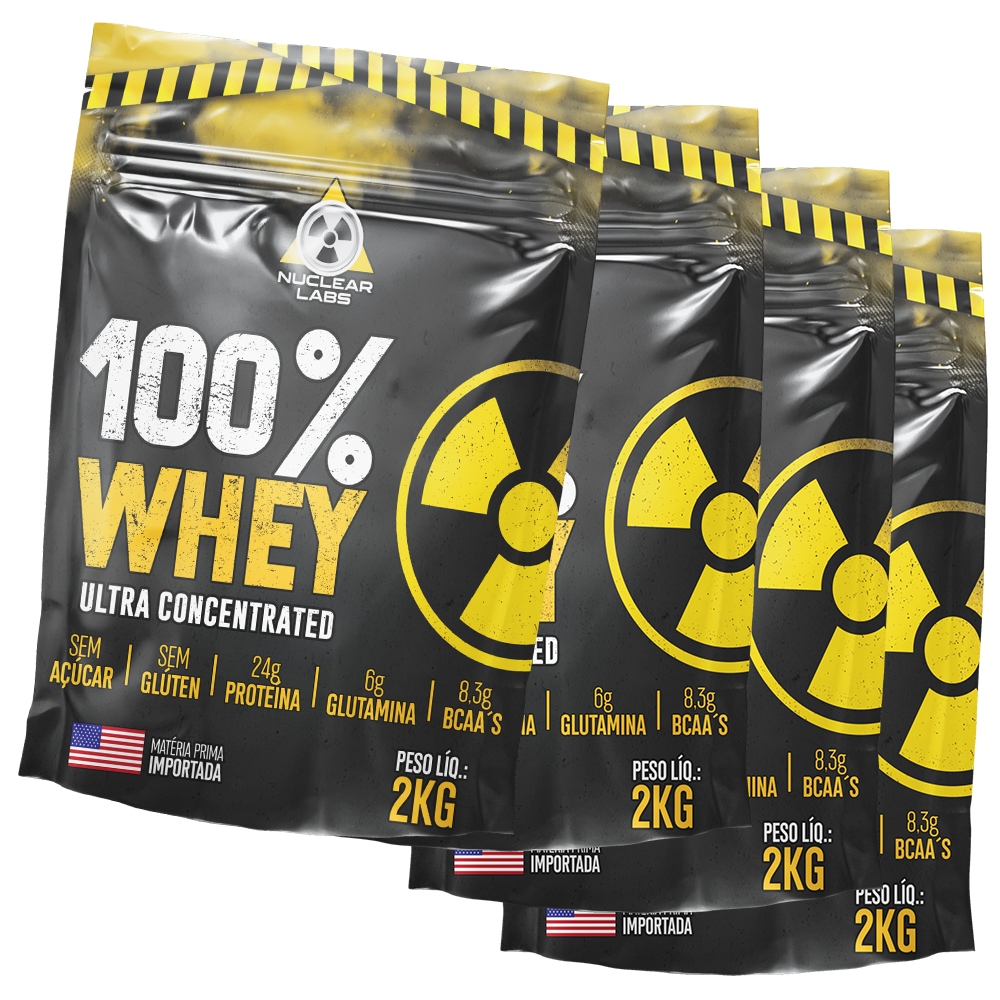 4x Whey Protein 8kg (4 refils) 100% Ultra Concentrado Importado ZERO Açucar ZERO Glúten