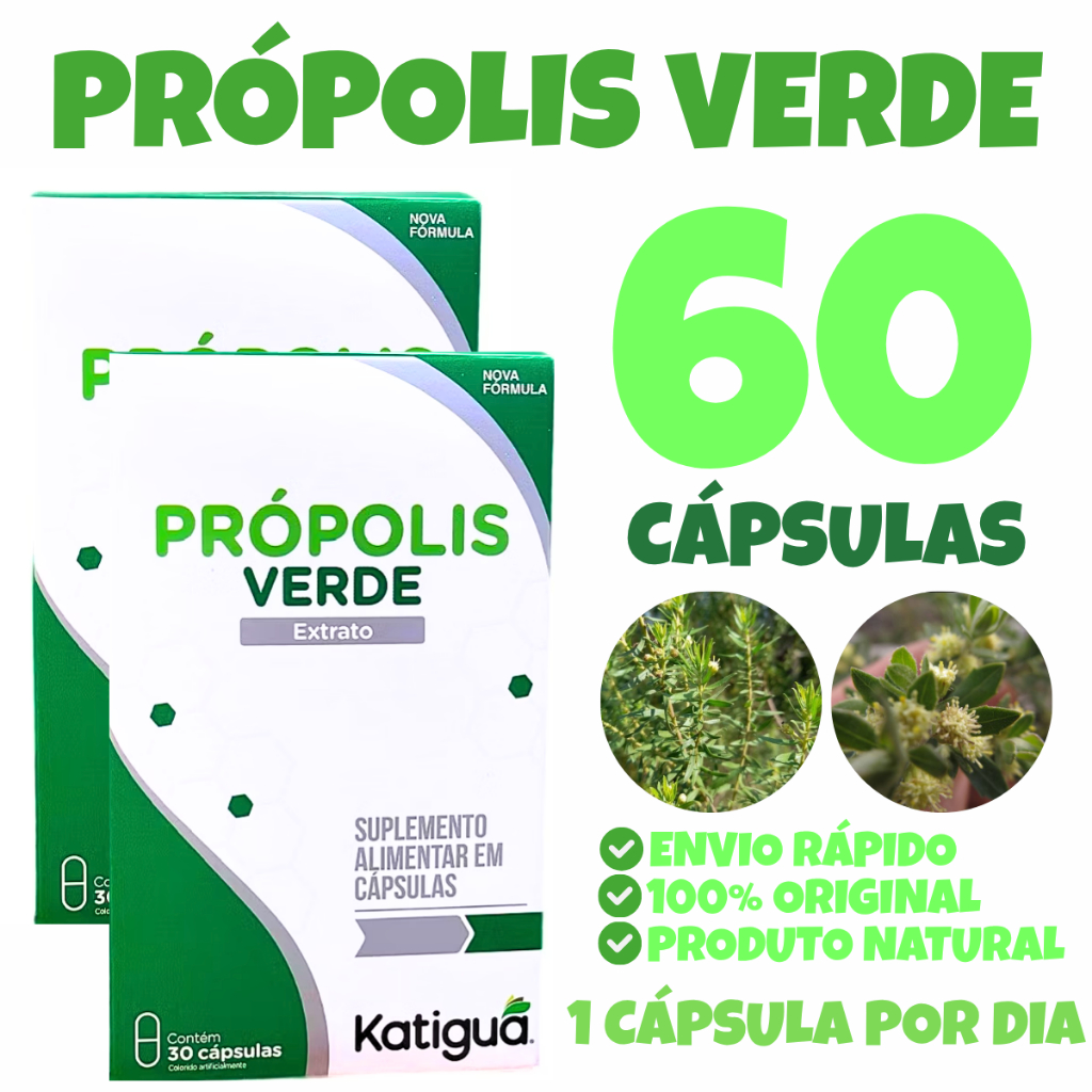 Kit com 2 Própolis Verde em Cápsulas 600mg - Suplemento Alimentar 30 cápsulas- katigua
