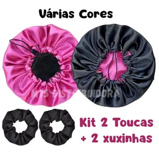 Kit 2 Touca de Cetim Dupla Face com Regulador + 2 Xuxinhas de Cabelo em Oferta na Shopee