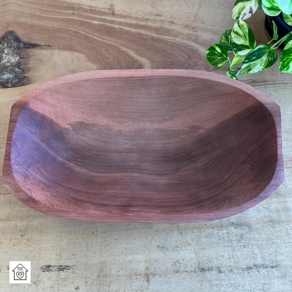 Gamela grande 50cm madeira maciça, rústica, artesanal, churrasco, salada, decoração