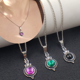 Colar aço inoxidável feminino pingente Mandalinha com pedra Varias Cores Prateado Colar Feminino Bali