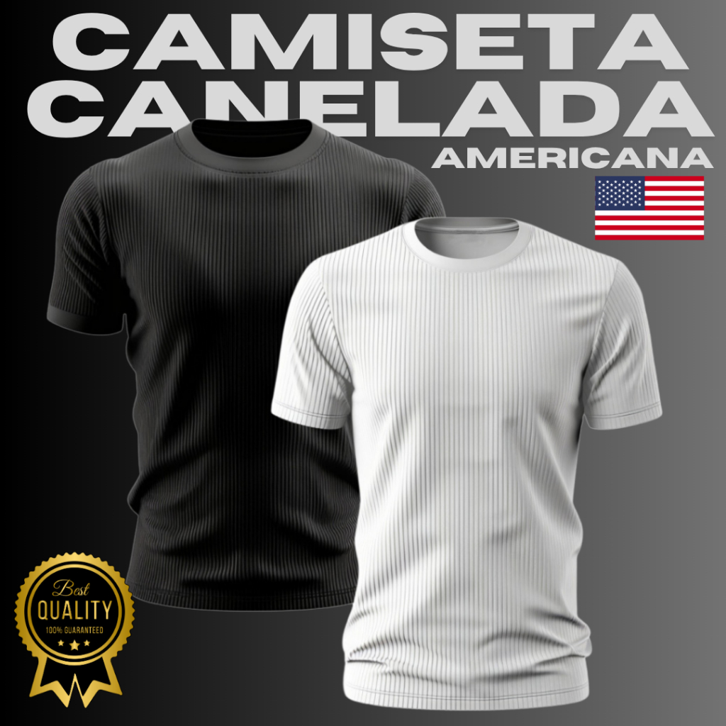 Camiseta Canelada Americana Blusa Masculina Camisa Slim Justa Ao Corpo
