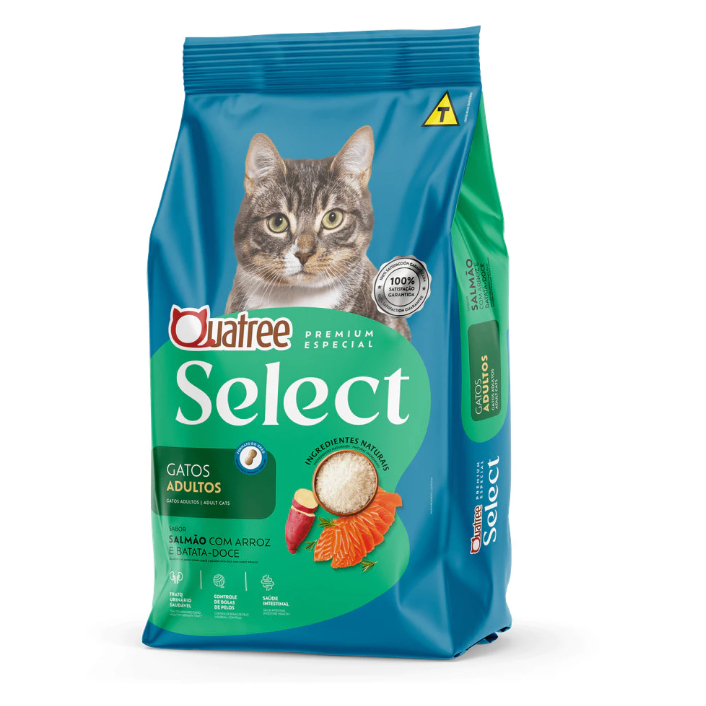 Ração Quatree Select Gatos Adultos Salmão Arroz Batata Doce 3Kg Alimento Premium Especial