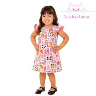Vestido Infantil Menina Rosa Floral Manga Bufante Vestido Verao Bordado Estampado Gatinho Luxo Vestido Midi Princesa em Oferta na Shopee