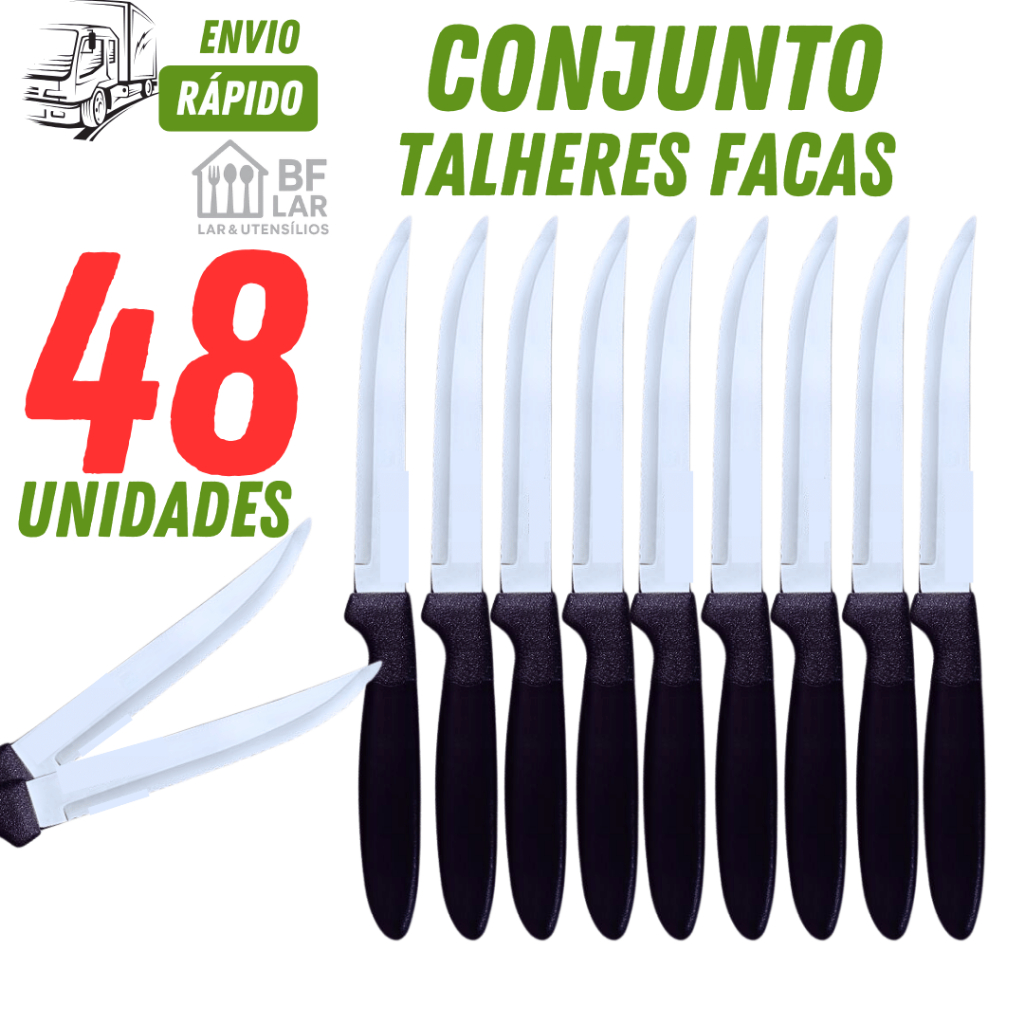 JOGO 48 UNIDADES  FACAS FACA DE QUALIDADE CABO PRETO LINHA PREMIUM MULTIUSO CASA COZINHA BAR EVENTOS