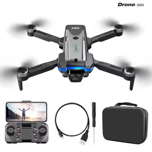 LS-S8S Quadcopter Dobrável com 3 Lentes, Obstáculos RC, Câmera 4K, Posicionamento de Fluxo Óptico, WiFi, 2.4G, Pré