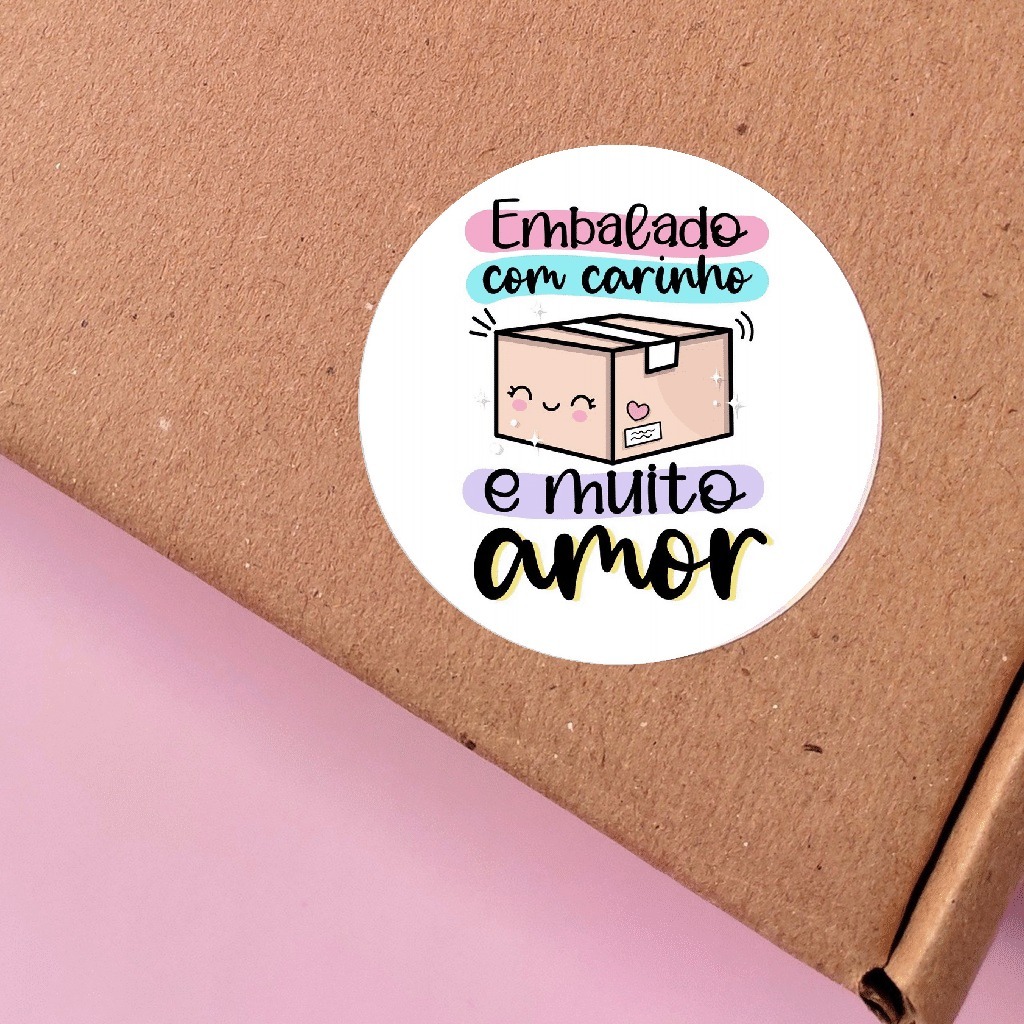 500 Adesivos Embalado com Carinho Gratidão 4x4cm –Etiqueta Embalagem | Qualidade e Envio Rápido