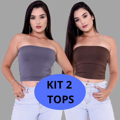 Kit 2 Tops Cropped Faixa Feminino Suplex Premium Tomara Que Caia Básico Moda Blogueira Tamanho Único
