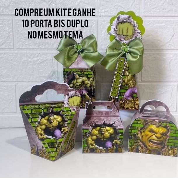 kit clássico de caixinhas personalizada para lembrancinhas de festas de aniversário, tema Hulk ,leia a descrição.