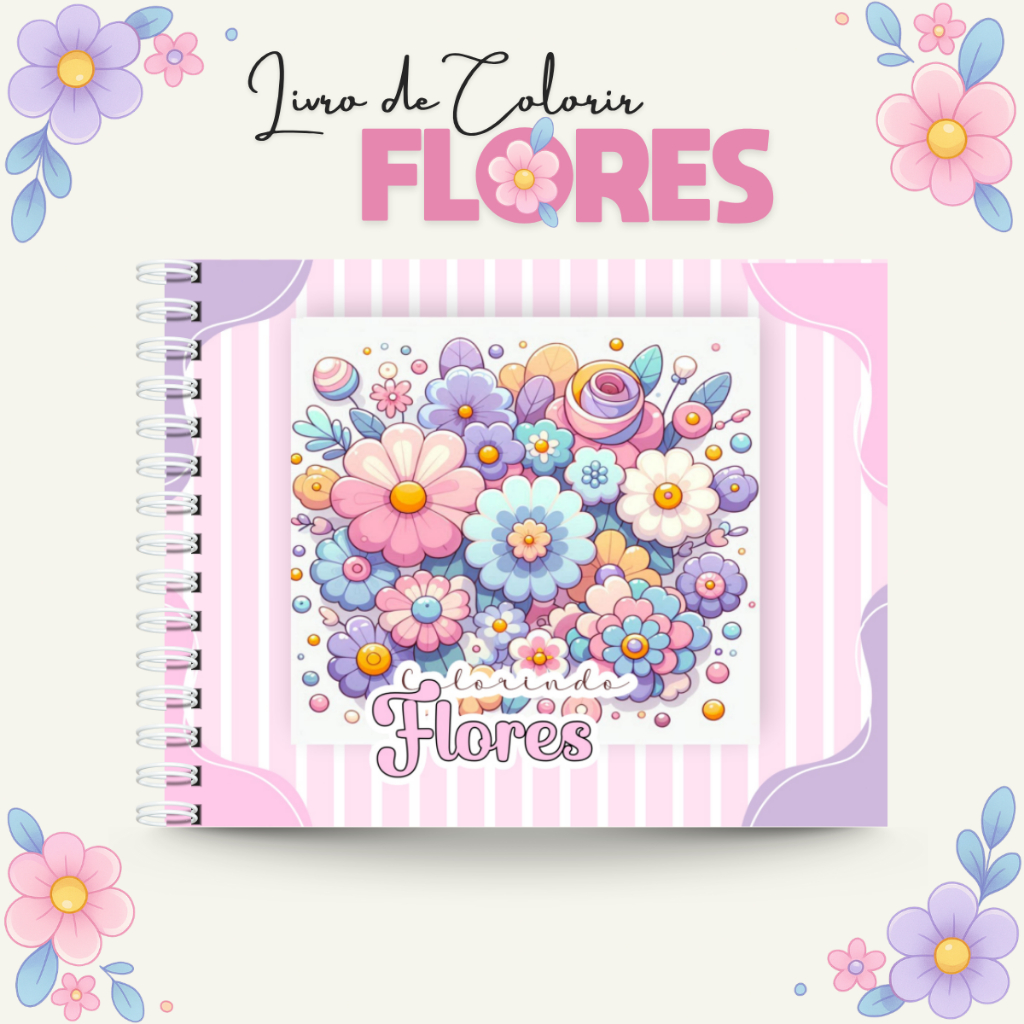 Livro De Colorir Flores Capa Dura 50 Folhas de 180g